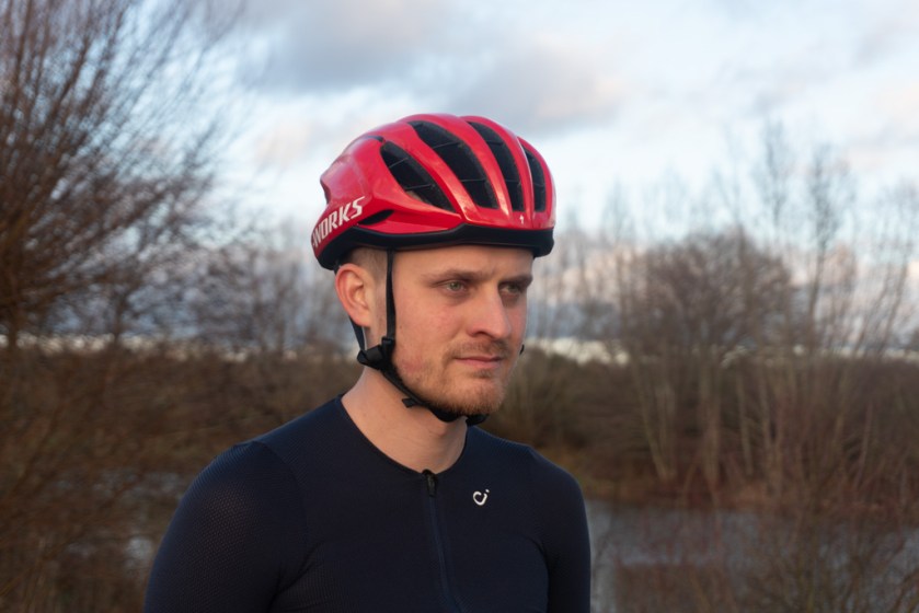 Oscar Huckle modelling Specialized S-Works Prevail 3 helmet