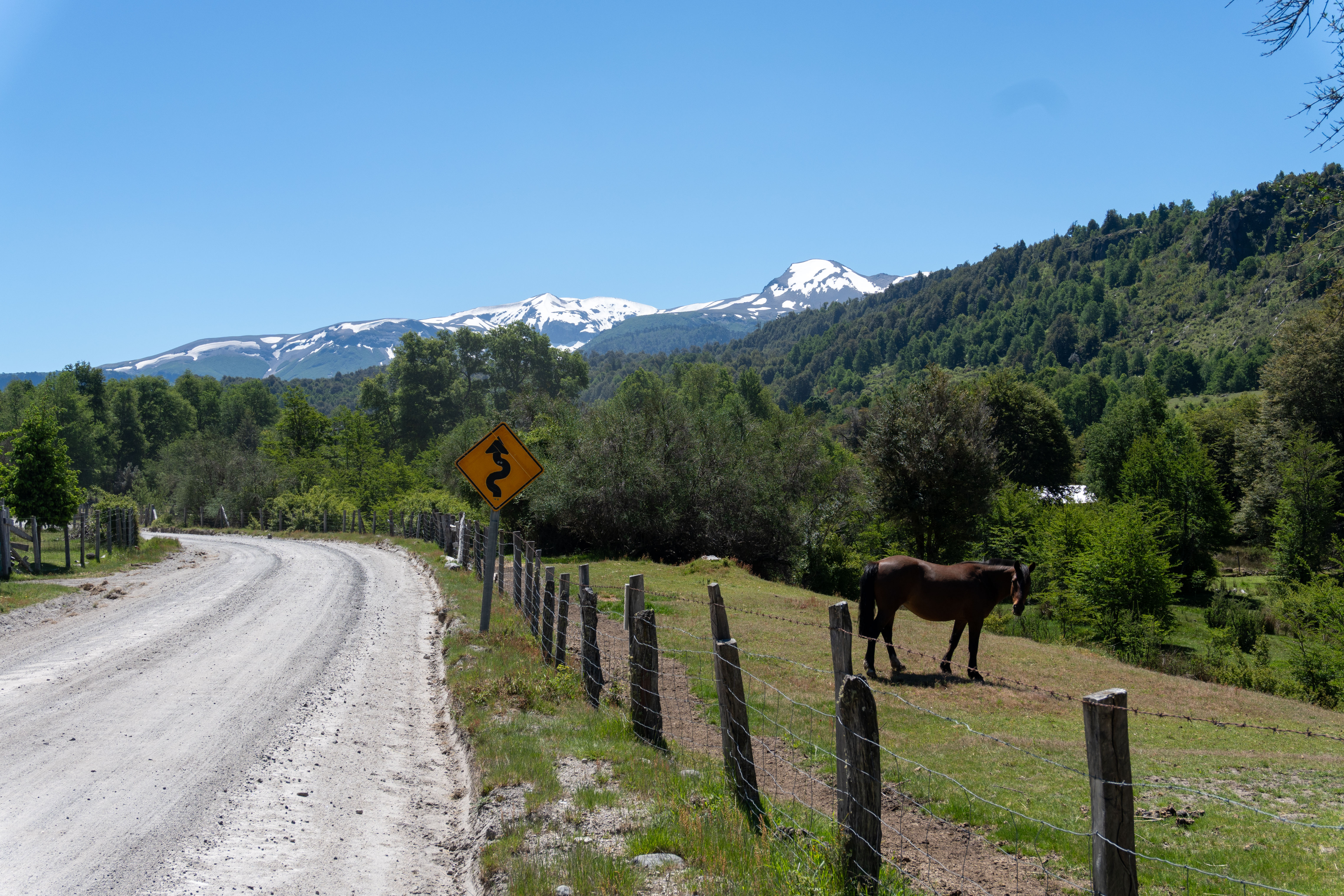 Volcano view on a Chilean gravel road